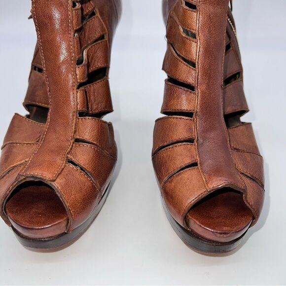 Stuart Weitzman Women's Brown Leather Cage Gladiator Platform High Heel Sandals - Picture 5 of 14
